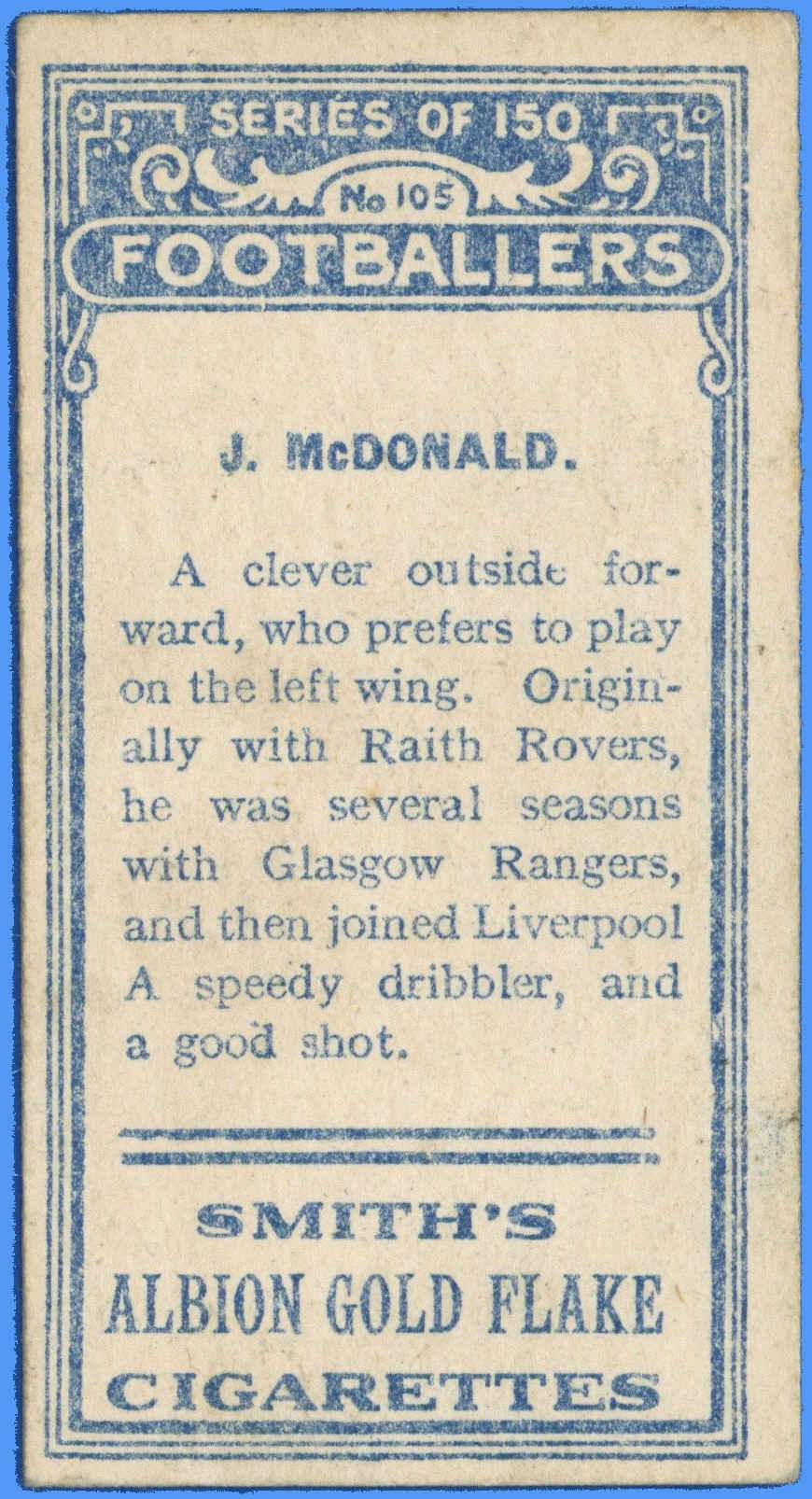 Smith's - 'Footballers' (1914) - J. McDonald (Liverpool) Smith's - 'Footballers' (1914) - J. McDonald (Liverpool)