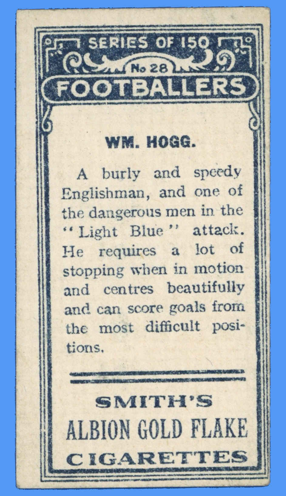 Smith's - 'Footballers' (1914) - Wm. Hogg (Glasgow Rangers) Smith's - 'Footballers' (1914) - Wm. Hogg (Glasgow Rangers)