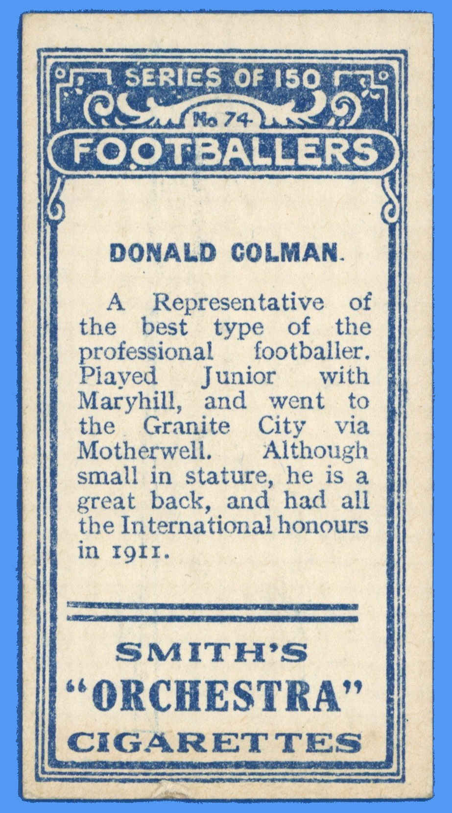 Smith's - 'Footballers' (1914) - D. Colman (Aberdeen) Smith's - 'Footballers' (1914) - D. Colman (Aberdeen)