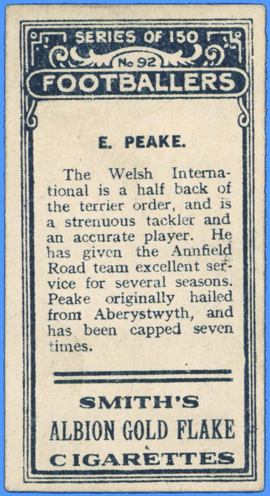Smith's - 'Footballers' (1914) - E. Peake (Liverpool) Smith's - 'Footballers' (1914) - E. Peake (Liverpool)