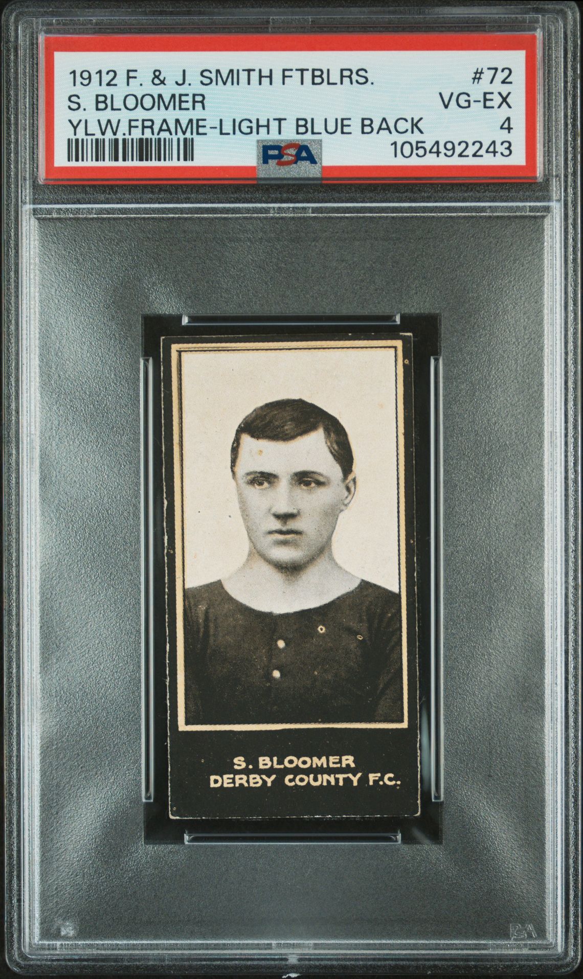 Smith's - 'Footballers' (1912) - S. Bloomer (Derby County) **PSA4** Smith's - 'Footballers' (1912) - S. Bloomer (Derby County) **PSA4**
