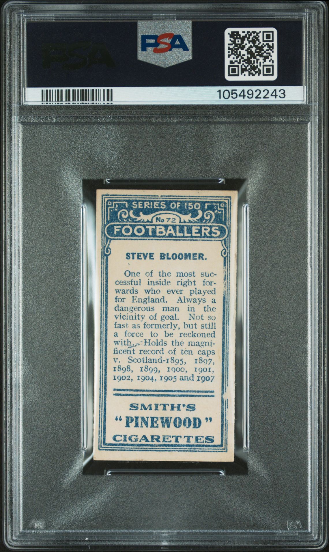 Smith's - 'Footballers' (1912) - S. Bloomer (Derby County) **PSA4** Smith's - 'Footballers' (1912) - S. Bloomer (Derby County) **PSA4**