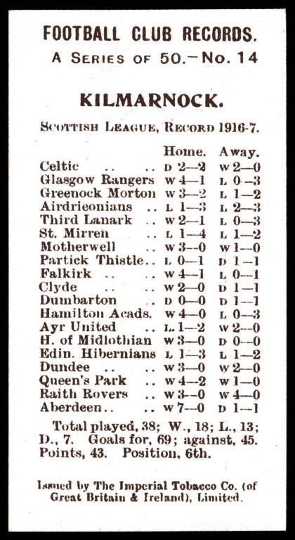 Smith's - 'Football Club Records 1913-17' (1918) - A. Cunninghan, O.H.M.S.?(Kilmarnock) Smith's - 'Football Club Records 1913-17' (1918) - A. Cunninghan, O.H.M.S.?(Kilmarnock)