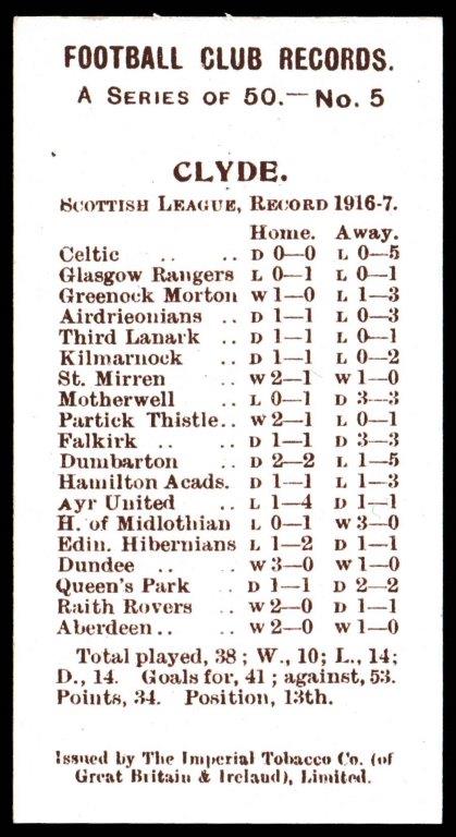 Smith's - 'Football Club Records 1913-17' (1918) - W. McAndrew, O.H.M.S.?(Clyde) Smith's - 'Football Club Records 1913-17' (1918) - W. McAndrew, O.H.M.S.?(Clyde)