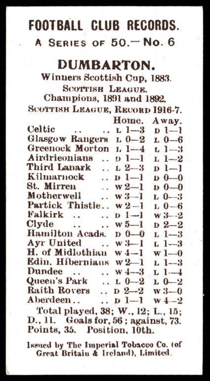 Smith's - 'Football Club Records 1913-17' (1918) - J.G. Rowan, O.H.M.S.?(Dumbarton) Smith's - 'Football Club Records 1913-17' (1918) - J.G. Rowan, O.H.M.S.?(Dumbarton)