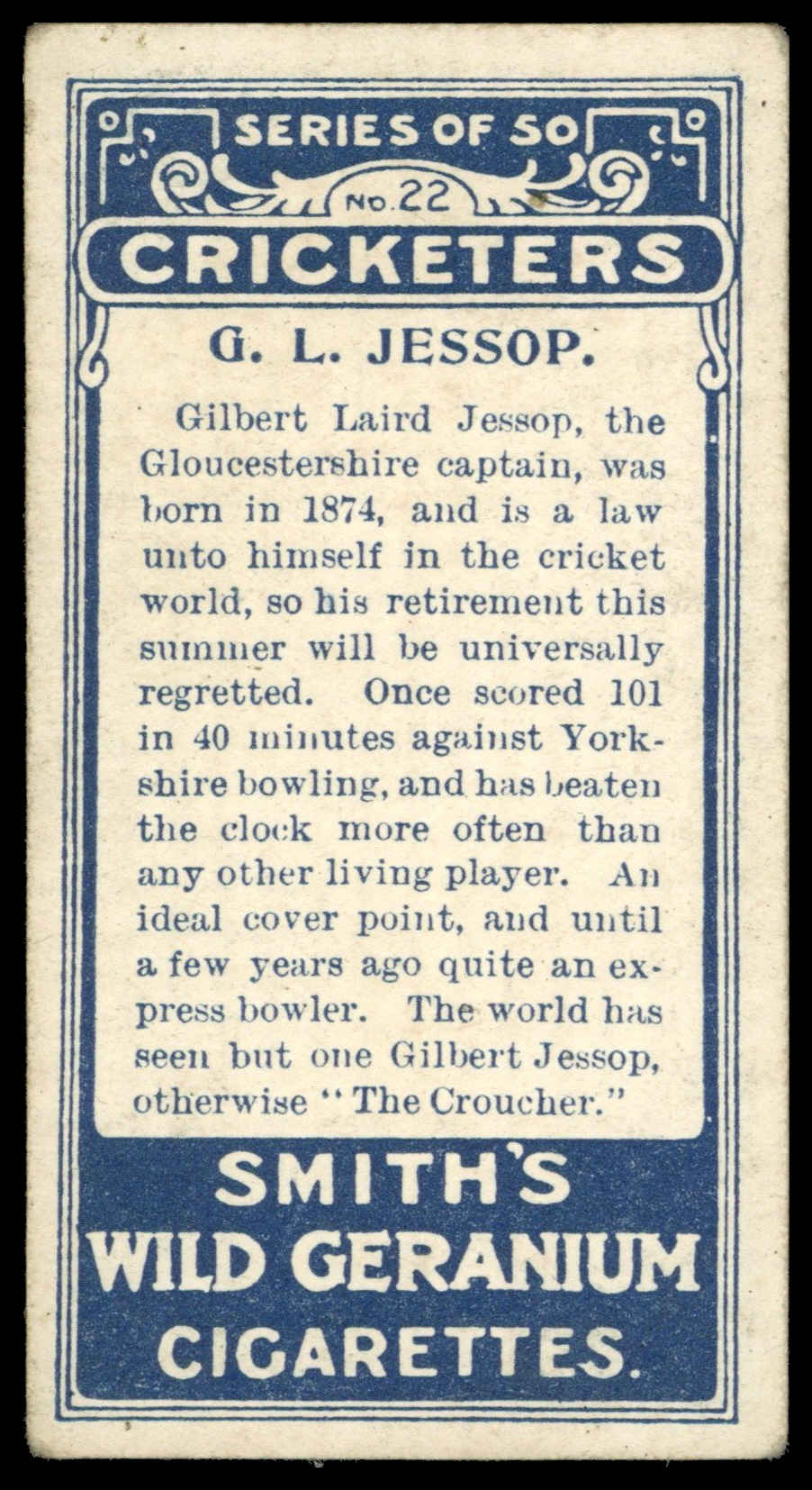 Smith's - 'Cricketers' (1912) - G.L. Jessop (Gloucestershire) Smith's - 'Cricketers' (1912) - G.L. Jessop (Gloucestershire)
