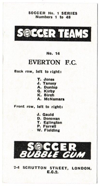 Soccer Bubble Gum - 'Soccer Teams Series 1' (1957) - Card #14 - Everton F.C. Soccer Bubble Gum - 'Soccer Teams Series 1' (1957) - Card #14 - Everton F.C.