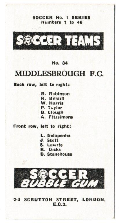 Chix - 'Soccer Teams' (1957) - Middlesbrough F.C. Chix - 'Soccer Teams' (1957) - Middlesbrough F.C.