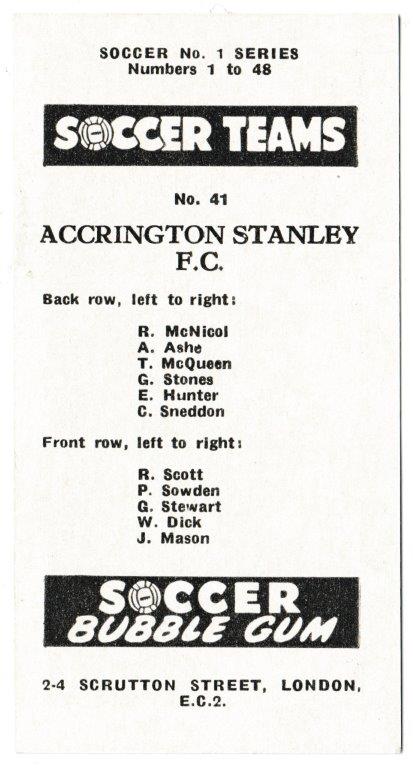 Chix - 'Soccer Teams' (1957) - Accrington Stanley F.C. Chix - 'Soccer Teams' (1957) - Accrington Stanley F.C.