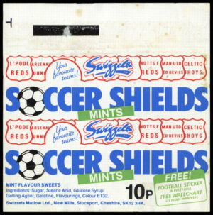 Swizzels Matlow - 'Soccer Shields' - Liverpool/Arsenal/Notts Forest/Man Utd/Celtic (1986) Swizzels Matlow - 'Soccer Shields' - Liverpool/Arsenal/Notts Forest/Man Utd/Celtic (1986)