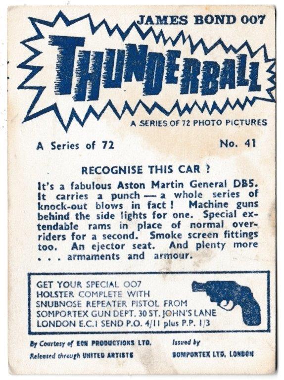 Somportex - 'Thunderball (a)' (1966) - Card #41 - Recognise this Car? Somportex - 'Thunderball (a)' (1966) - Card #41 - Recognise this Car?