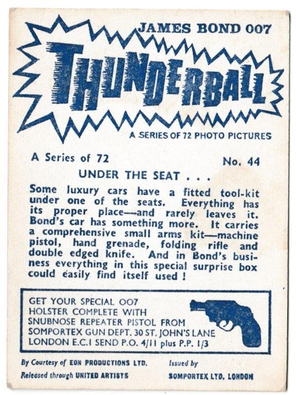 Somportex - 'Thunderball (a)' (1966) - Card #44 - Under the Seat?.. Somportex - 'Thunderball (a)' (1966) - Card #44 - Under the Seat?..