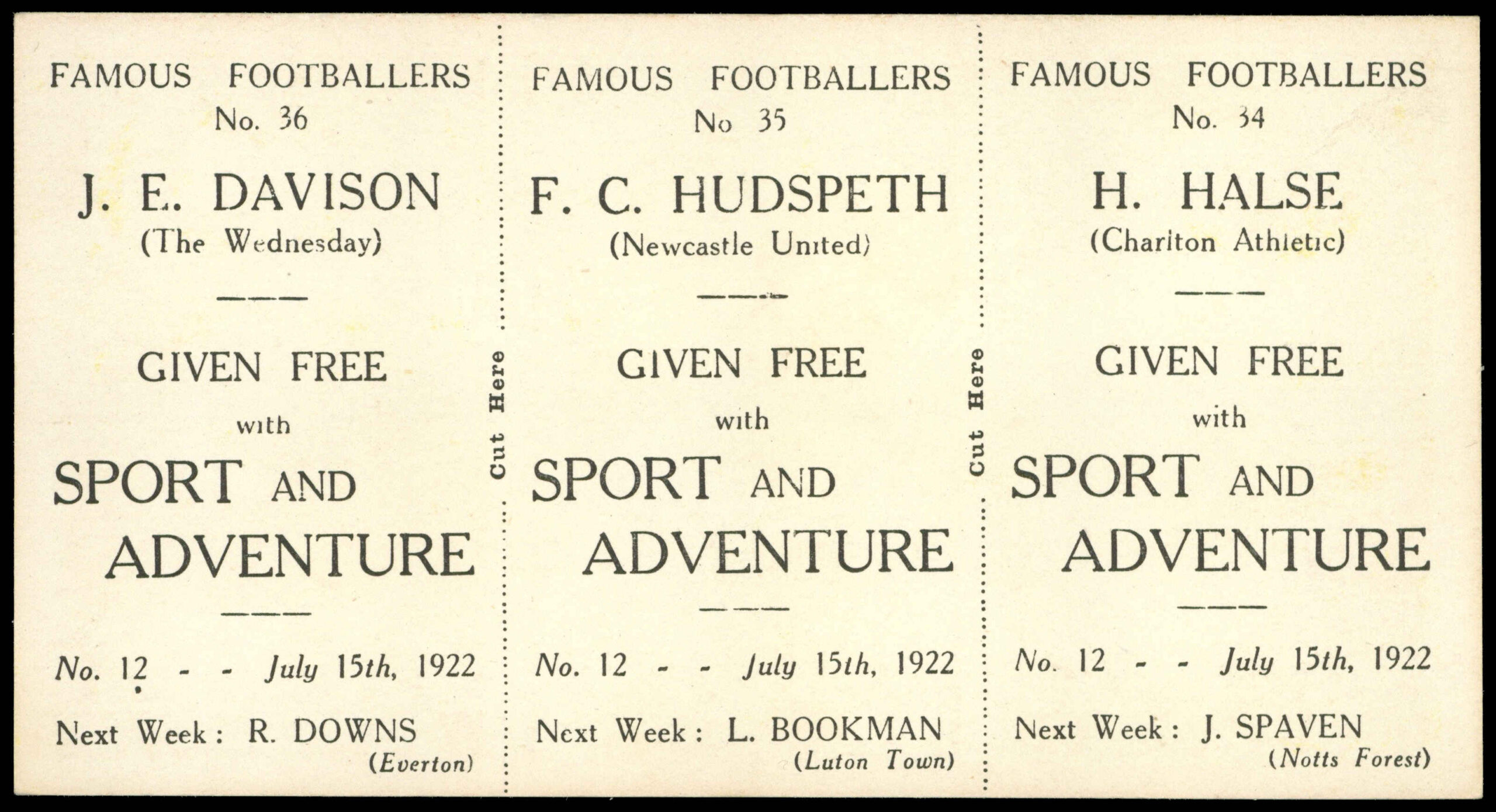 Sport & Adventure - 'Famous Footballers (Strip)' (1922) - Halse / Hudspeth / Davison Sport & Adventure - 'Famous Footballers (Strip)' (1922) - Halse / Hudspeth / Davison