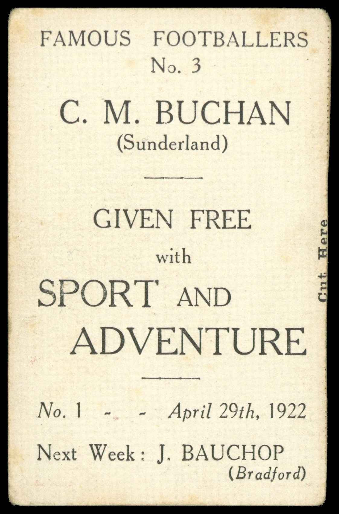 Sport & Adventure - Charlie Buchan (Sunderland) - 'Famous Footballers' (1922) #3 Sport & Adventure - Charlie Buchan (Sunderland) - 'Famous Footballers' (1922) #3