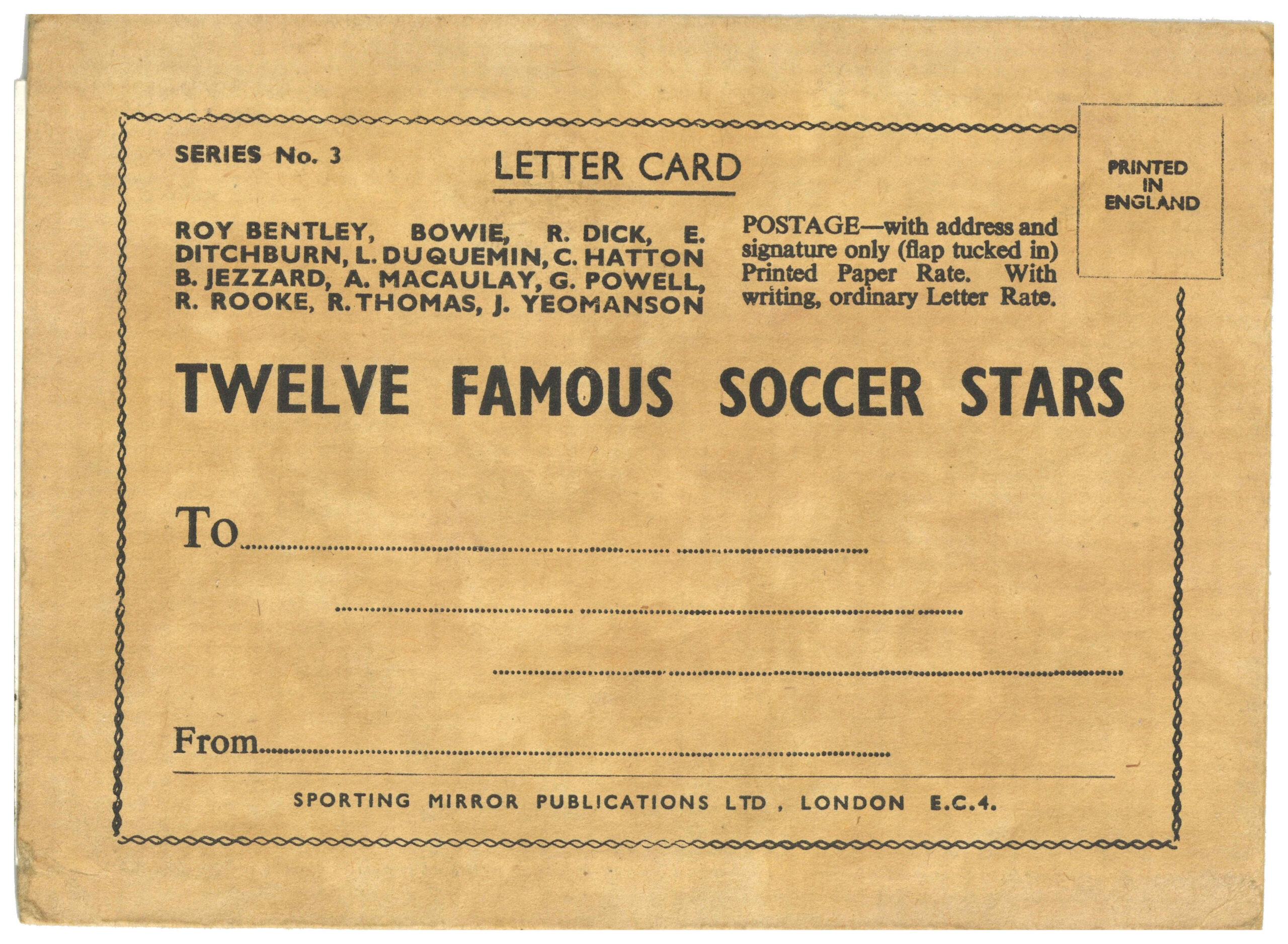 Sporting Mirror - 'Letter Card' (1948) - Lettercard #3 Twelve Famous Soccer Stars Sporting Mirror - 'Letter Card' (1948) - Lettercard #3 Twelve Famous Soccer Stars
