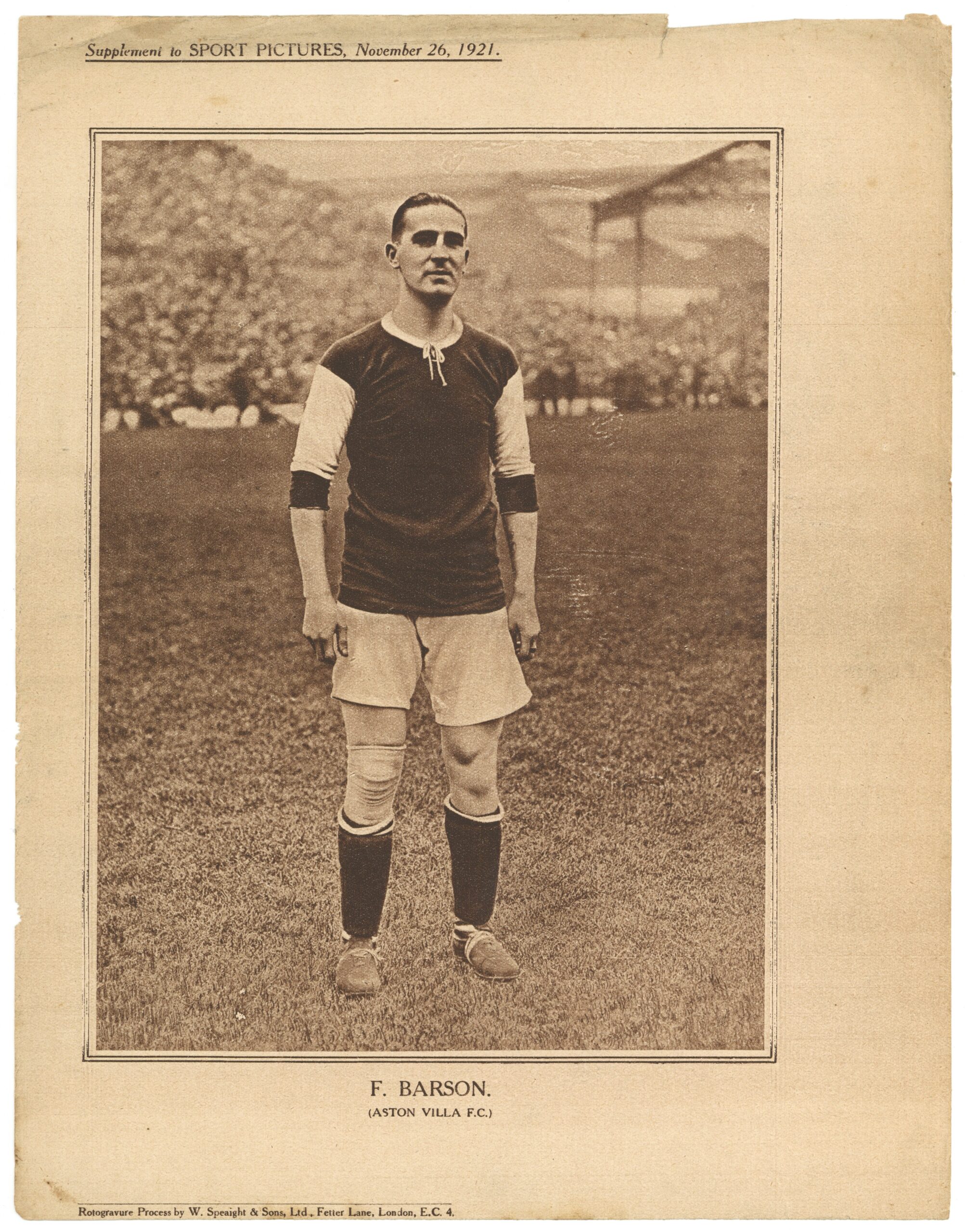 Sport Pictures - 'Supplement (Dated)' (1921) - F. Barson (Aston Villa) Sport Pictures - 'Supplement (Dated)' (1921) - F. Barson (Aston Villa)