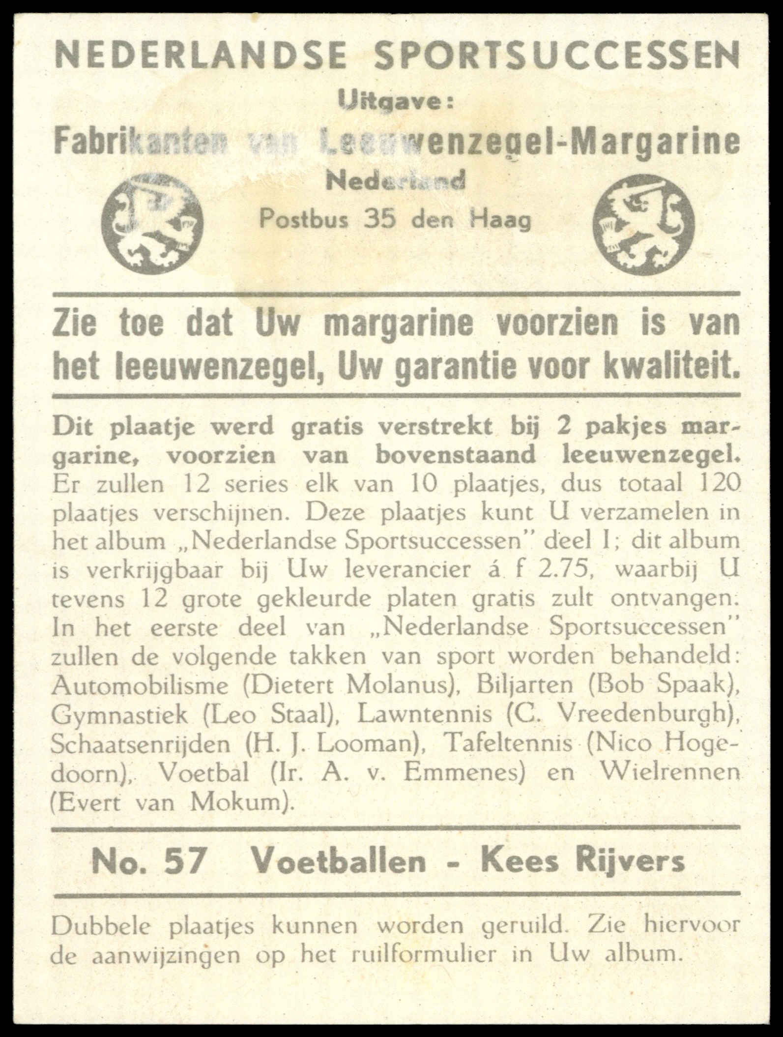 Leeuwenzegel - 'SportSuccessen' (1953) - Kees Rijvers Leeuwenzegel - 'SportSuccessen' (1953) - Kees Rijvers