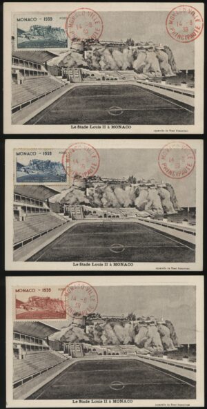 First Day of Issue - 'Monaco Le Stade Louis II Stadium VIII International University Games' (1939) - 5 Postcard Set First Day of Issue - 'Monaco Le Stade Louis II Stadium VIII International University Games' (1939) - 5 Postcard Set
