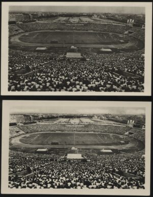 Real Photo - 'Budapest Stadium - Wembley 6-3 Victory over England Stamp' (1953) - 2 Postcard Set Real Photo - 'Budapest Stadium - Wembley 6-3 Victory over England Stamp' (1953) - 2 Postcard Set