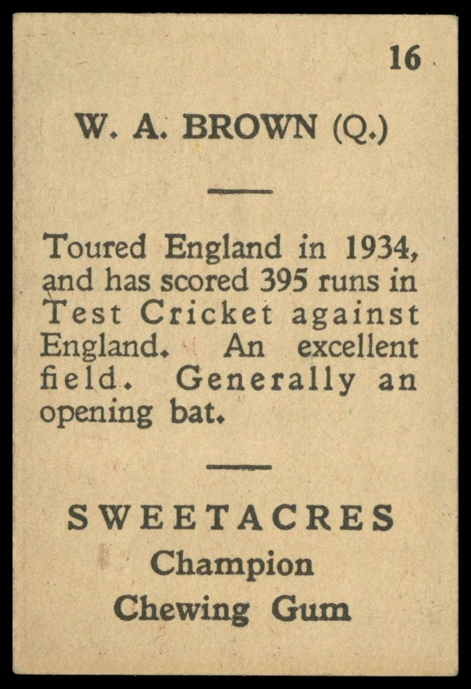 Sweetacres - 'Cricketers (Caricatures)' (1938) - W.A. Brown (Queensland) Sweetacres - 'Cricketers (Caricatures)' (1938) - W.A. Brown (Queensland)