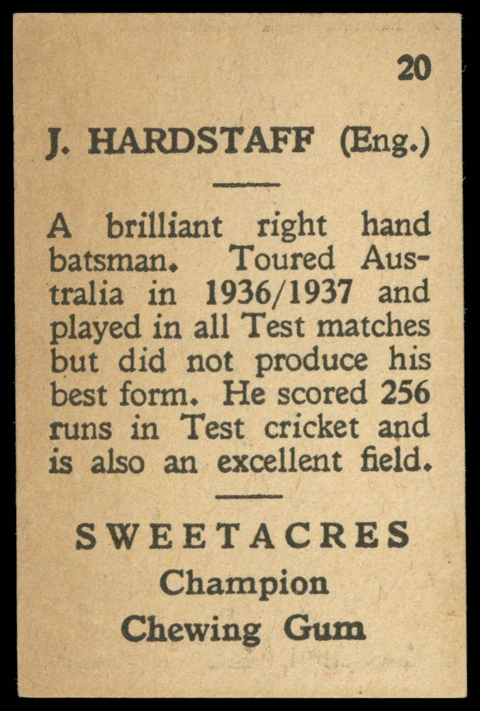 Sweetacres - 'Cricketers (Caricatures)' (1938) - J. Hardstaff (England) Sweetacres - 'Cricketers (Caricatures)' (1938) - J. Hardstaff (England)