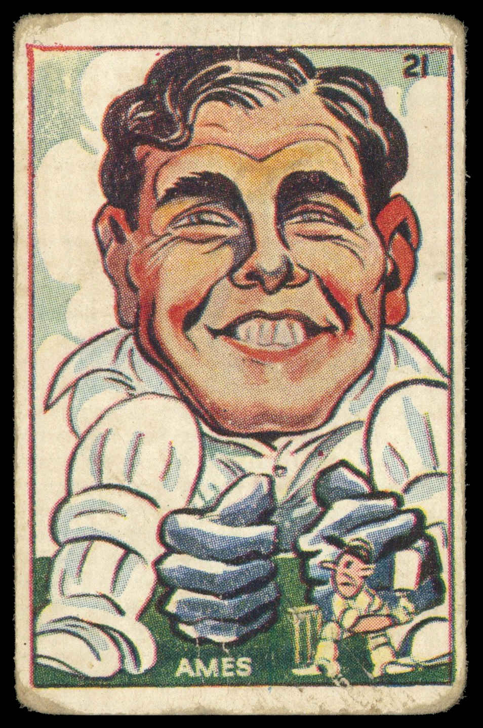 Sweetacres - 'Cricketers (Caricatures)' (1938) - #21 - L.E.G. Ames (England) Sweetacres - 'Cricketers (Caricatures)' (1938) - #21 - L.E.G. Ames (England)