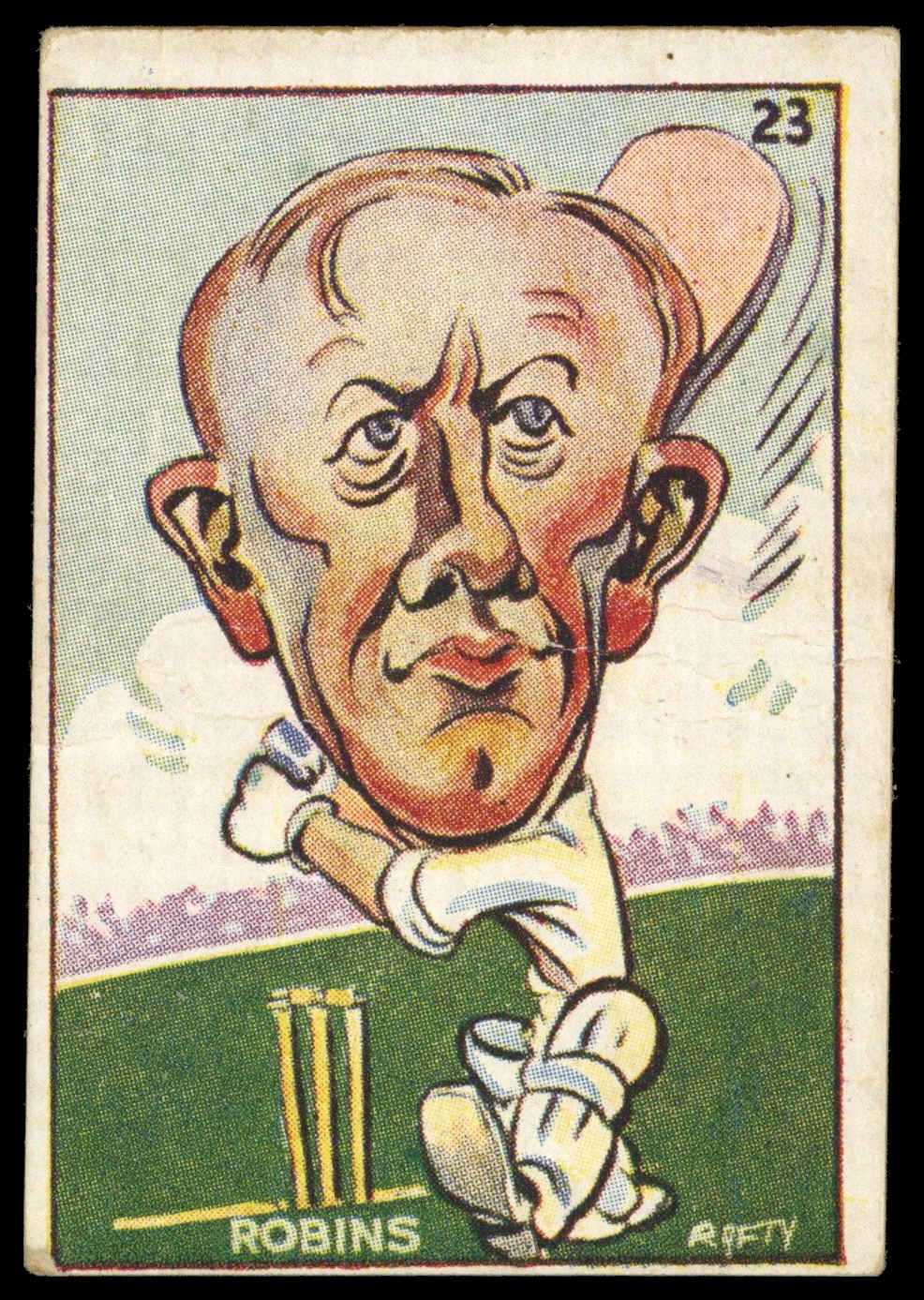 Sweetacres - 'Cricketers (Caricatures)' (1938) - #23 - R.W.V. Robins (England) Sweetacres - 'Cricketers (Caricatures)' (1938) - #23 - R.W.V. Robins (England)