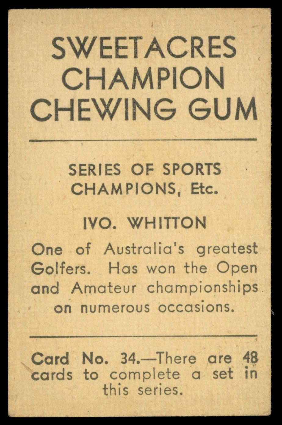 Sweetacres - 'Sports Champions Etc' (c1930) - Ivo Whitton (Golf - Australia) Sweetacres - 'Sports Champions Etc' (c1930) - Ivo Whitton (Golf - Australia)