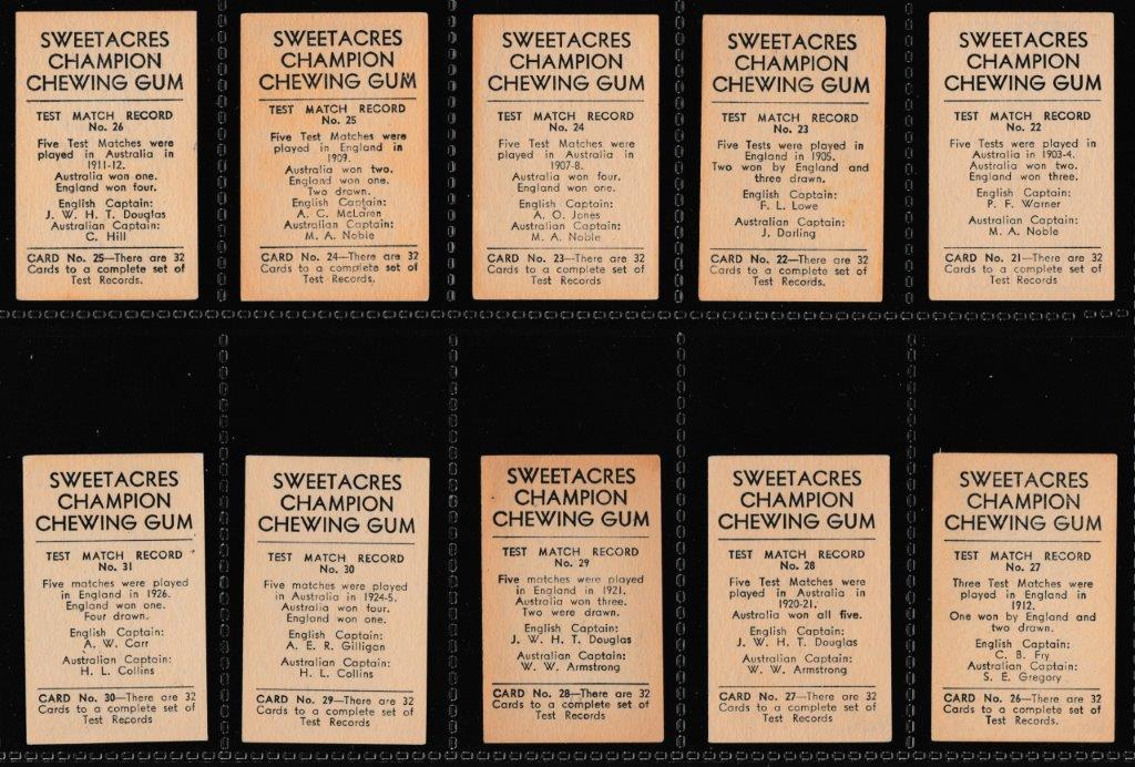 Sweetacres - 'Test Match Records' - (1932) - Complete Set Sweetacres - 'Test Match Records' - (1932) - Complete Set