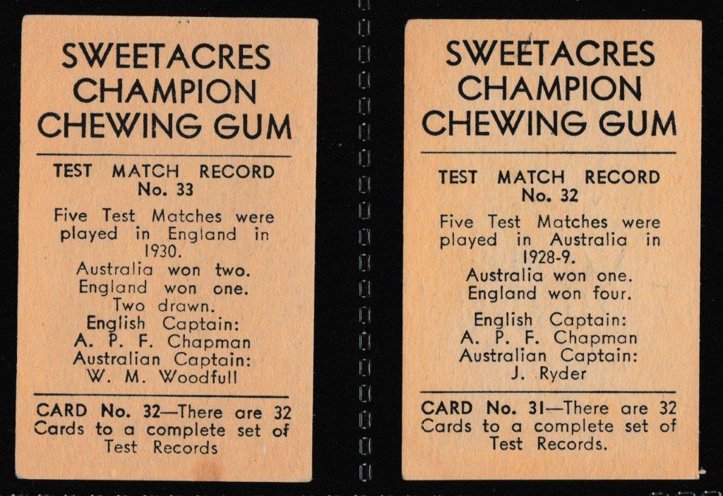 Sweetacres - 'Test Match Records' - (1932) - Complete Set Sweetacres - 'Test Match Records' - (1932) - Complete Set