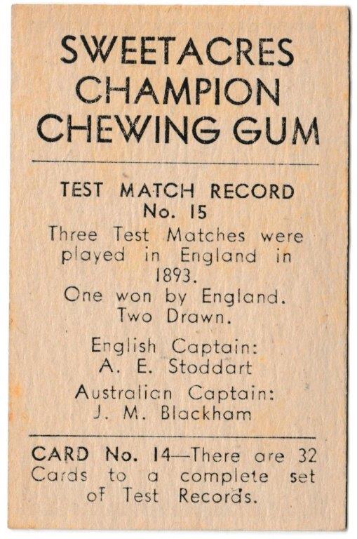 Sweetacres - 'Test Match Records' (1932) - Card #14 - A.F. Kippax Sweetacres - 'Test Match Records' (1932) - Card #14 - A.F. Kippax