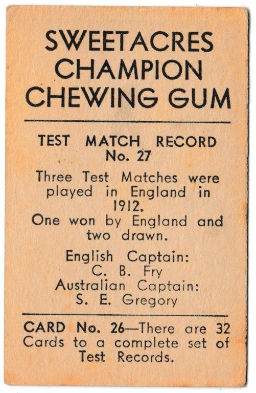 Sweetacres - 'Test Match Records' (1932) - Card #26 - W.J. O'Reilly Sweetacres - 'Test Match Records' (1932) - Card #26 - W.J. O'Reilly