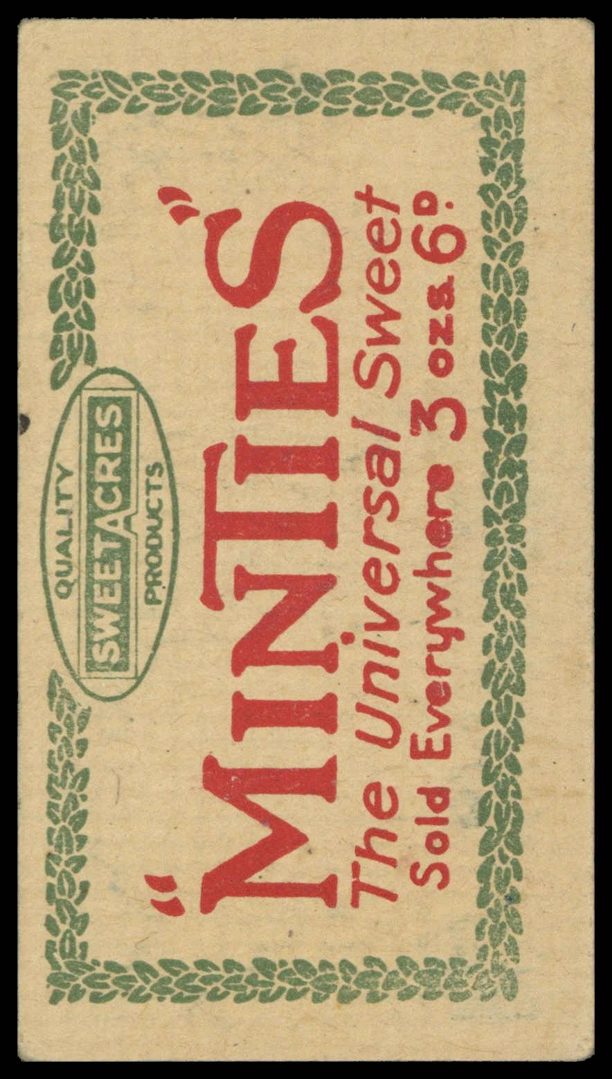 Sweetacres - 'Cricketers (Minties Red & Green)' (1926) - W.A. Oldfield (New South Wales) Sweetacres - 'Cricketers (Minties Red & Green)' (1926) - W.A. Oldfield (New South Wales)