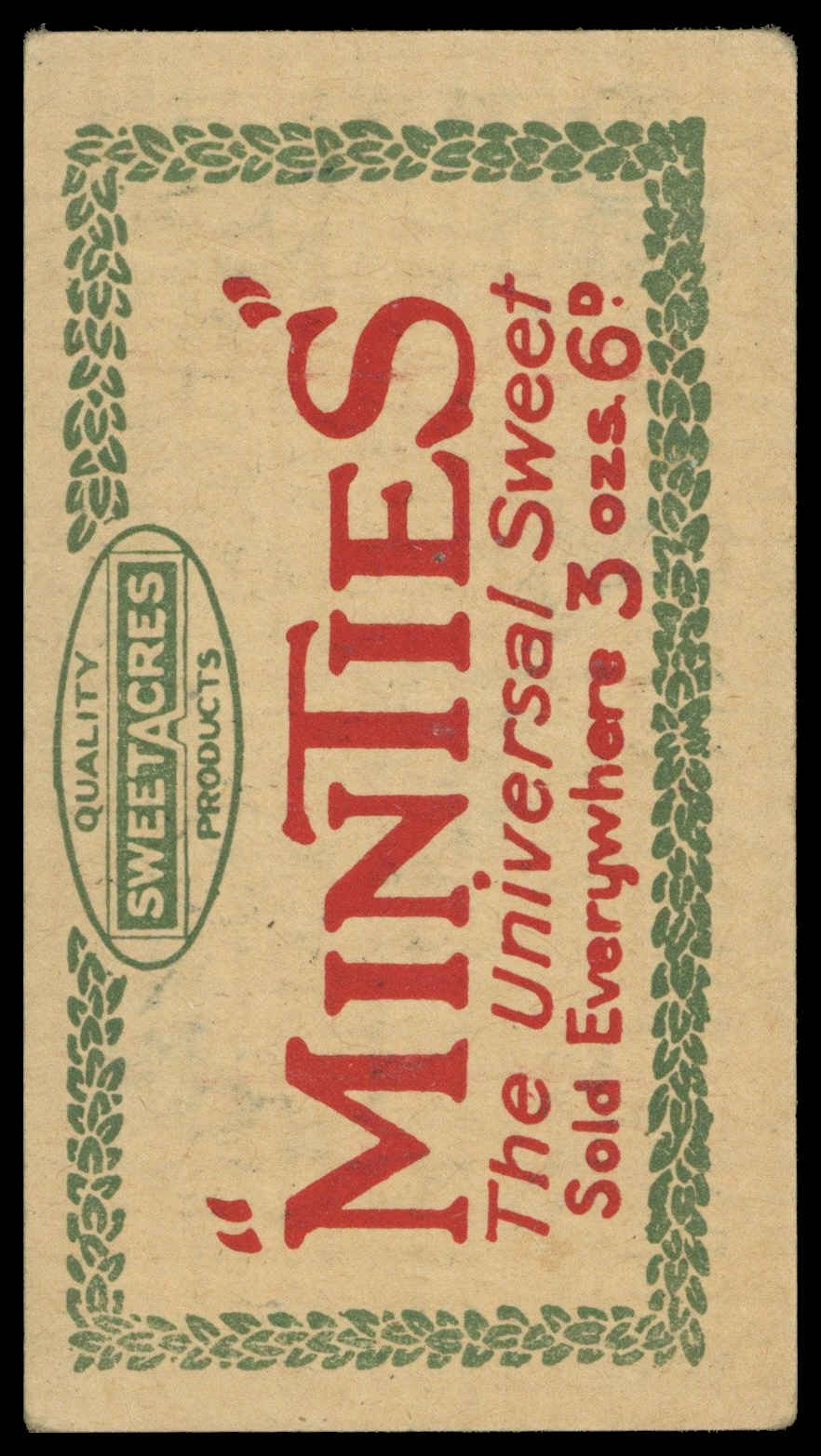 Sweetacres - 'Cricketers (Minties Red & Green)' (1926) - J. Ryder (Australia) Sweetacres - 'Cricketers (Minties Red & Green)' (1926) - J. Ryder (Australia)
