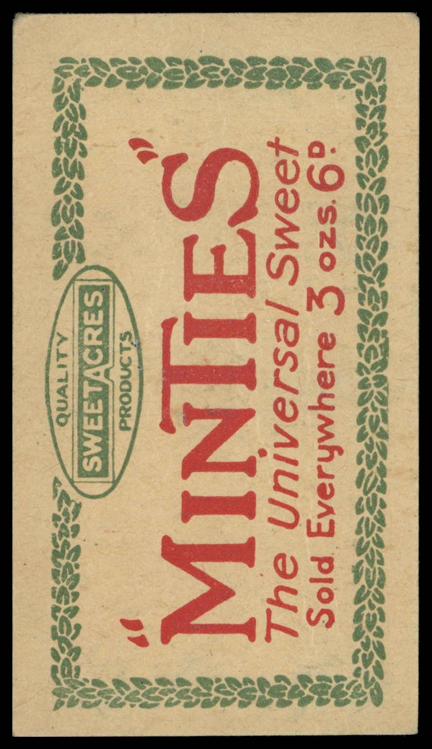 Sweetacres - 'Cricketers (Minties Red & Green)' (1926) - P. Holmes (Yorkshire) Sweetacres - 'Cricketers (Minties Red & Green)' (1926) - P. Holmes (Yorkshire)
