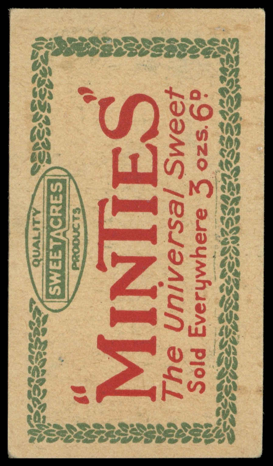 Sweetacres - 'Cricketers (Minties Red & Green)' (1926) - G.G. Macauley (Yorkshire) Sweetacres - 'Cricketers (Minties Red & Green)' (1926) - G.G. Macauley (Yorkshire)
