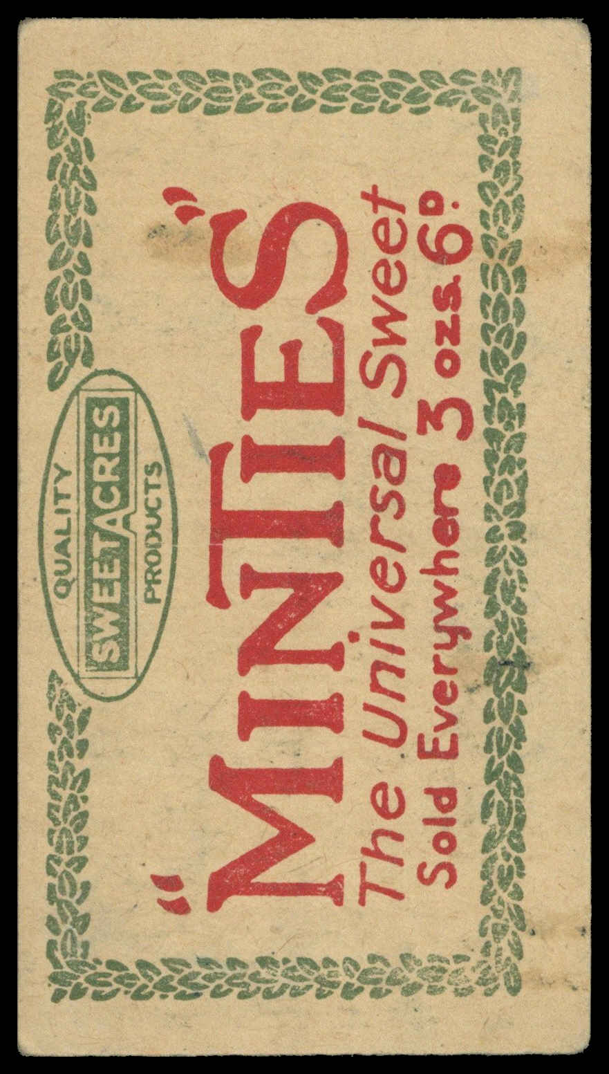 Sweetacres - 'Cricketers (Minties Red & Green)' (1926) - S.C. Everett (Australia) Sweetacres - 'Cricketers (Minties Red & Green)' (1926) - S.C. Everett (Australia)