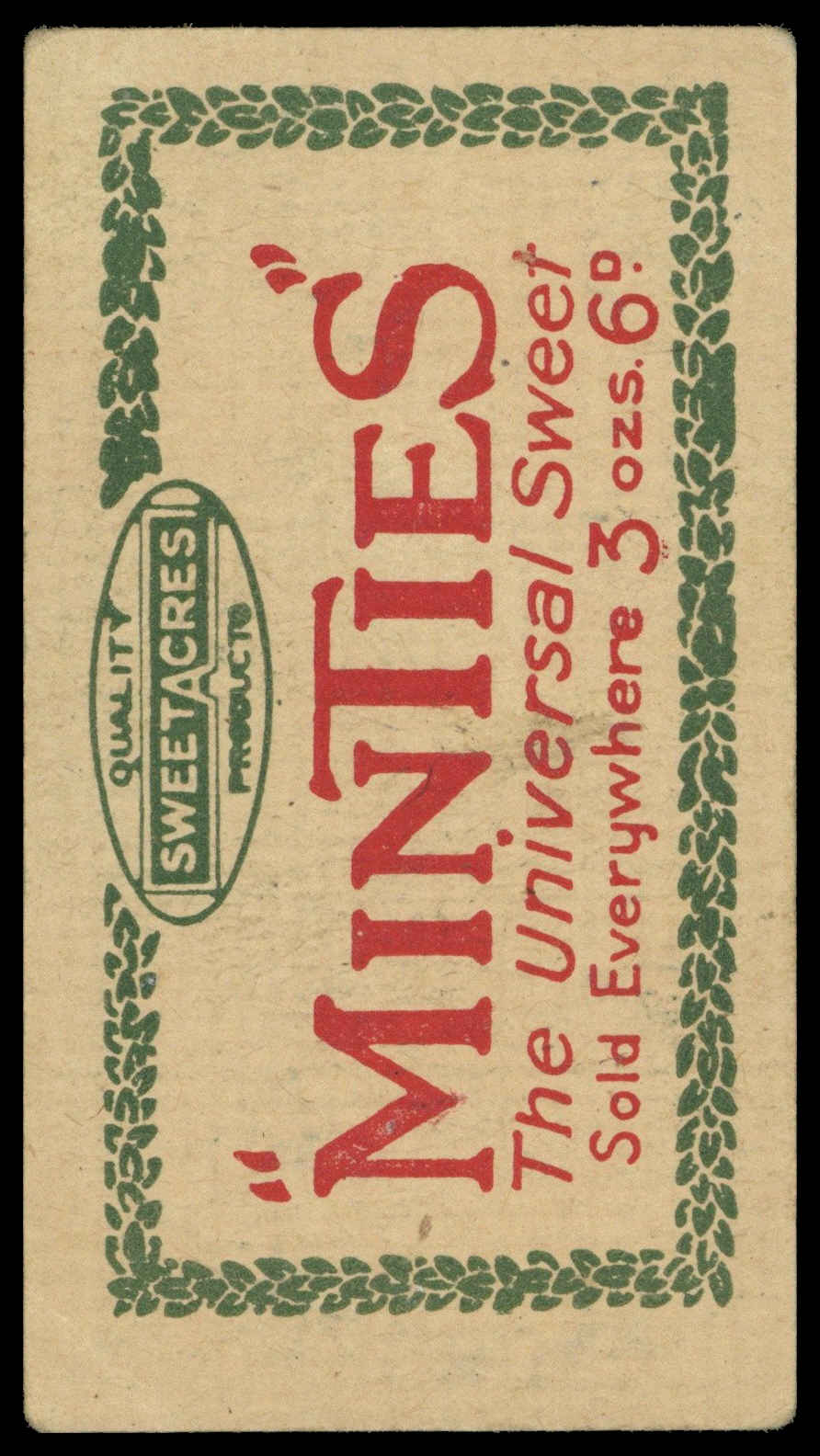 Sweetacres - 'Cricketers (Minties Red & Green)' (1926) - C. Kelleway (Australia) Sweetacres - 'Cricketers (Minties Red & Green)' (1926) - C. Kelleway (Australia)