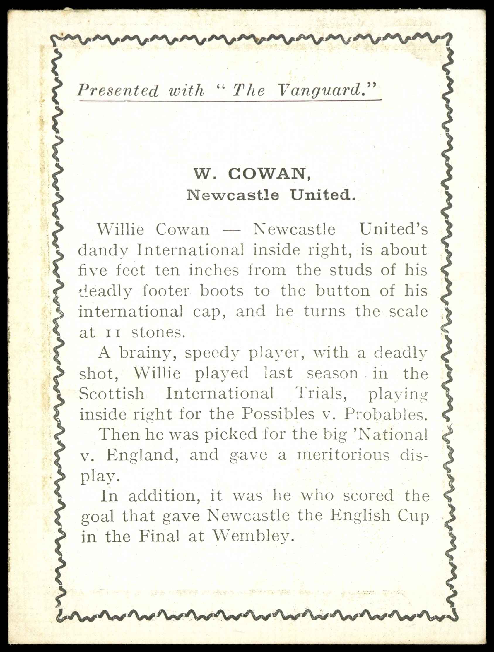 Thomson (D.C.) - 'Footballers (Vanguard)' (c1930) - W. Cowan (Newcastle) Thomson (D.C.) - 'Footballers (Vanguard)' (c1930) - W. Cowan (Newcastle)