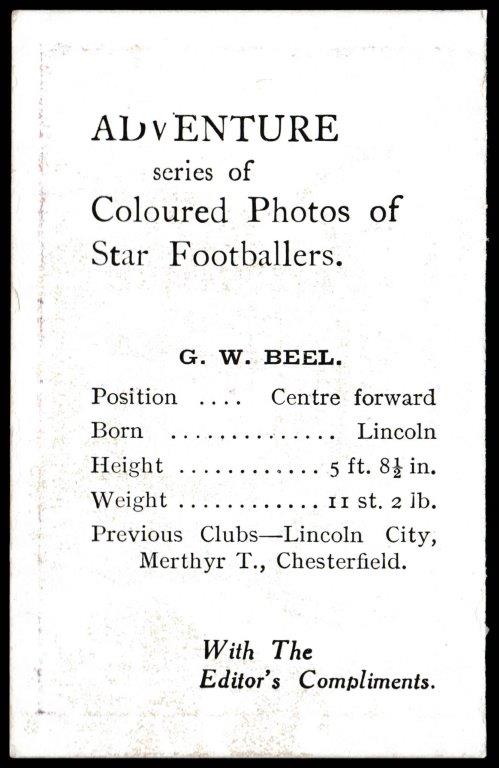 Thomson (D.C.) - 'Coloured Photos of Star Footballers' (c1930) - G.W. Beel (Burnley) Thomson (D.C.) - 'Coloured Photos of Star Footballers' (c1930) - G.W. Beel (Burnley)