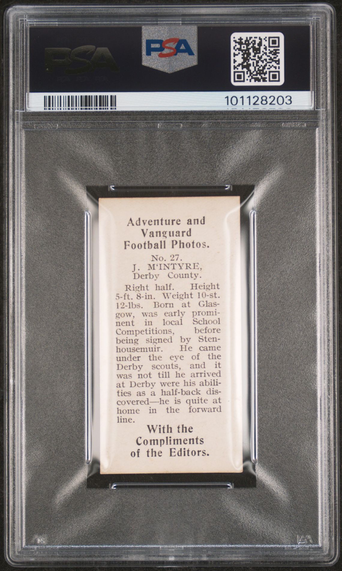 Thomson (D.C.) - 'Football Photos' (c1925) - J. McIntyre (Derby County) **PSA5** Thomson (D.C.) - 'Football Photos' (c1925) - J. McIntyre (Derby County) **PSA5**