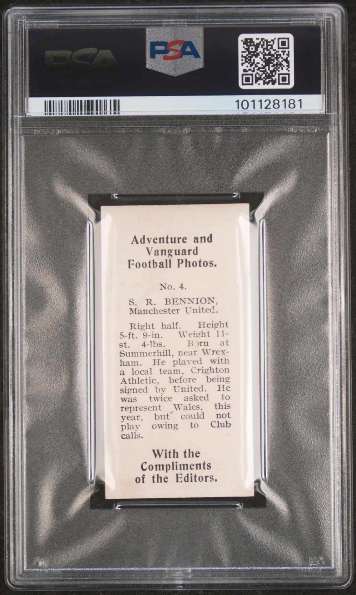 Thomson (D.C.) - 'Football Photos' (c1925) - S.R. Bennion (Man Utd) **PSA3** Thomson (D.C.) - 'Football Photos' (c1925) - S.R. Bennion (Man Utd) **PSA3**