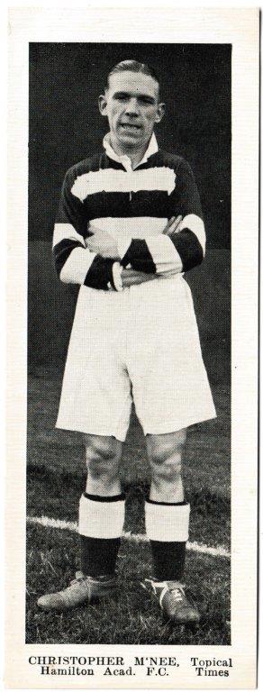 Topical Times - 'Footballers - Scottish (First 24)' (1937) - Card #13 - Christopher M'Nee (Hamilton Academicals)