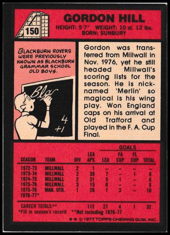 Topps (UK) - 'Footballers (Red Back 111-220)' - Card #150 - Gordon Hill (Man Utd) Topps (UK) - 'Footballers (Red Back 111-220)' - Card #150 - Gordon Hill (Man Utd)