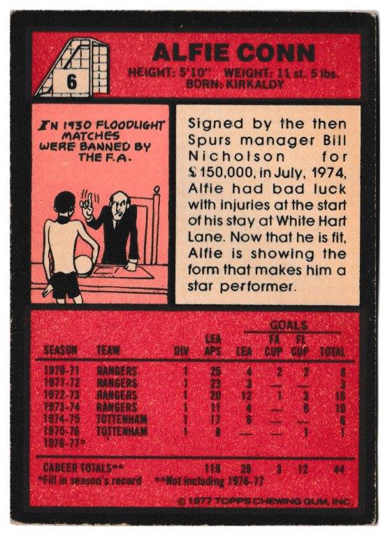 Topps (UK) - 'Footballers (Red Back 1-110)' - Card #6 - Alfie Conn (Spurs) Topps (UK) - 'Footballers (Red Back 1-110)' - Card #6 - Alfie Conn (Spurs)