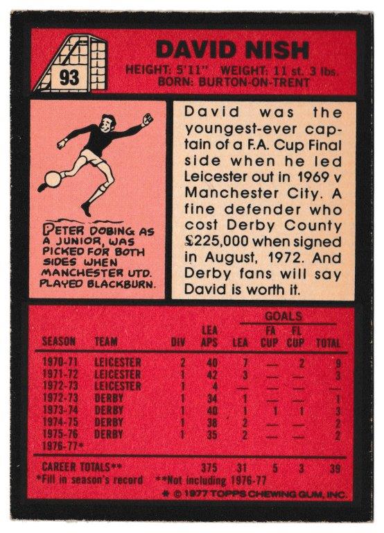 Topps (UK) - 'Footballers (Red Back 1-110)' - Card #93 - David Nish (Derby County) Topps (UK) - 'Footballers (Red Back 1-110)' - Card #93 - David Nish (Derby County)
