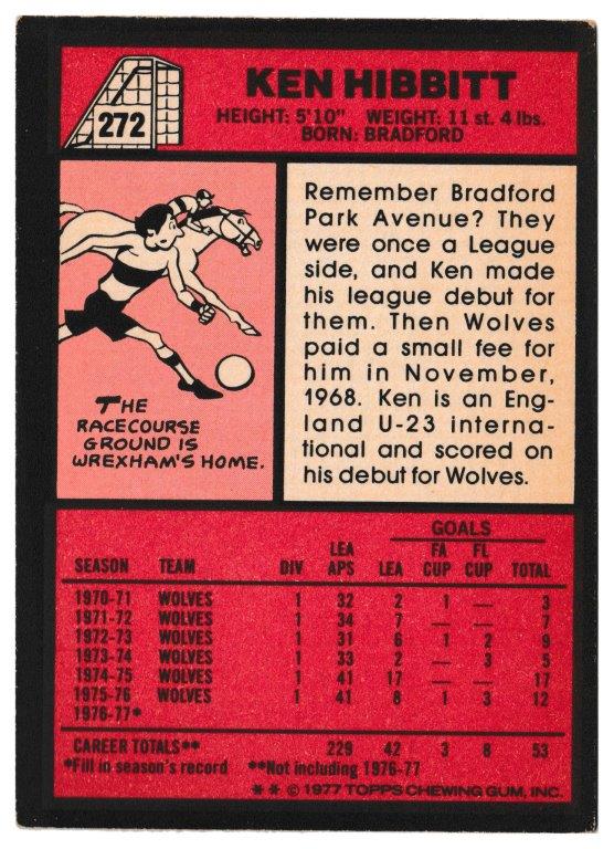 Topps (UK) - 'Footballers (Red Back 221-330)' - Card #272 - Ken Hibbitt (Wolves) Topps (UK) - 'Footballers (Red Back 221-330)' - Card #272 - Ken Hibbitt (Wolves)