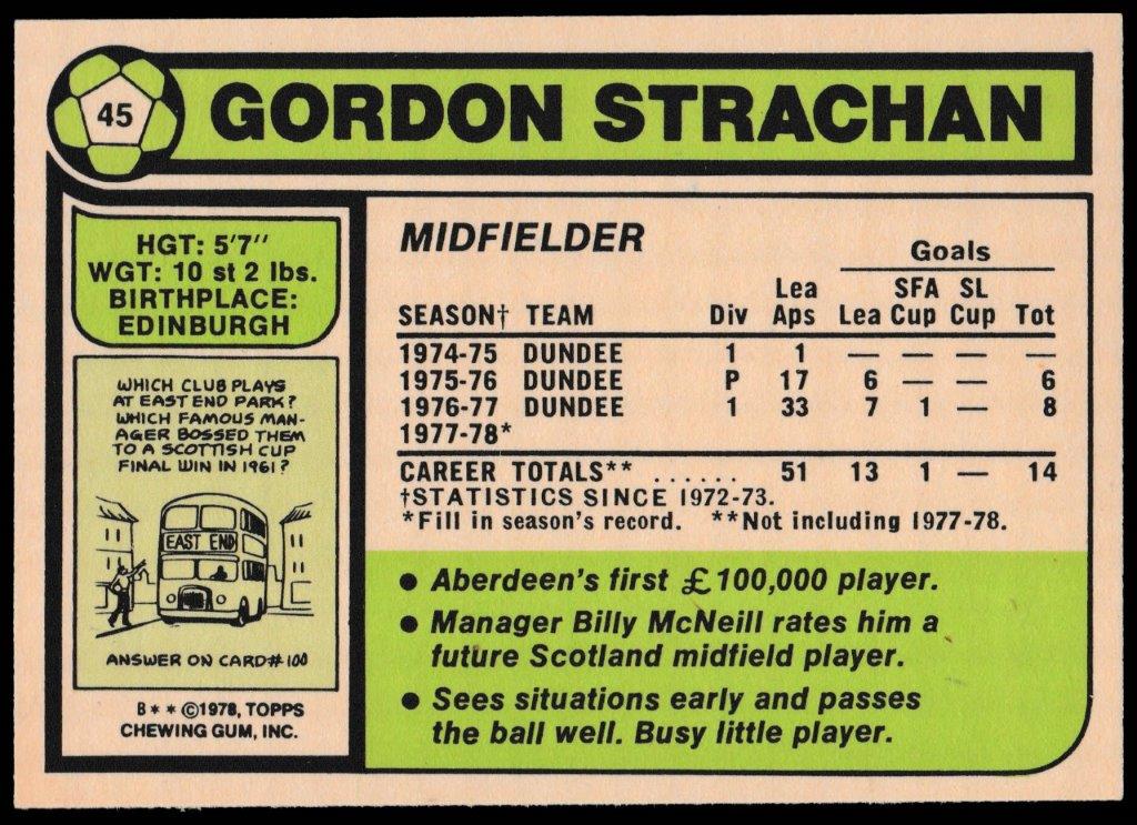 Topps (UK) - 'Footballers 1977-78 (Scottish)' (1977) - Gordon Strachan (Aberdeen) Topps (UK) - 'Footballers 1977-78 (Scottish)' (1977) - Gordon Strachan (Aberdeen)