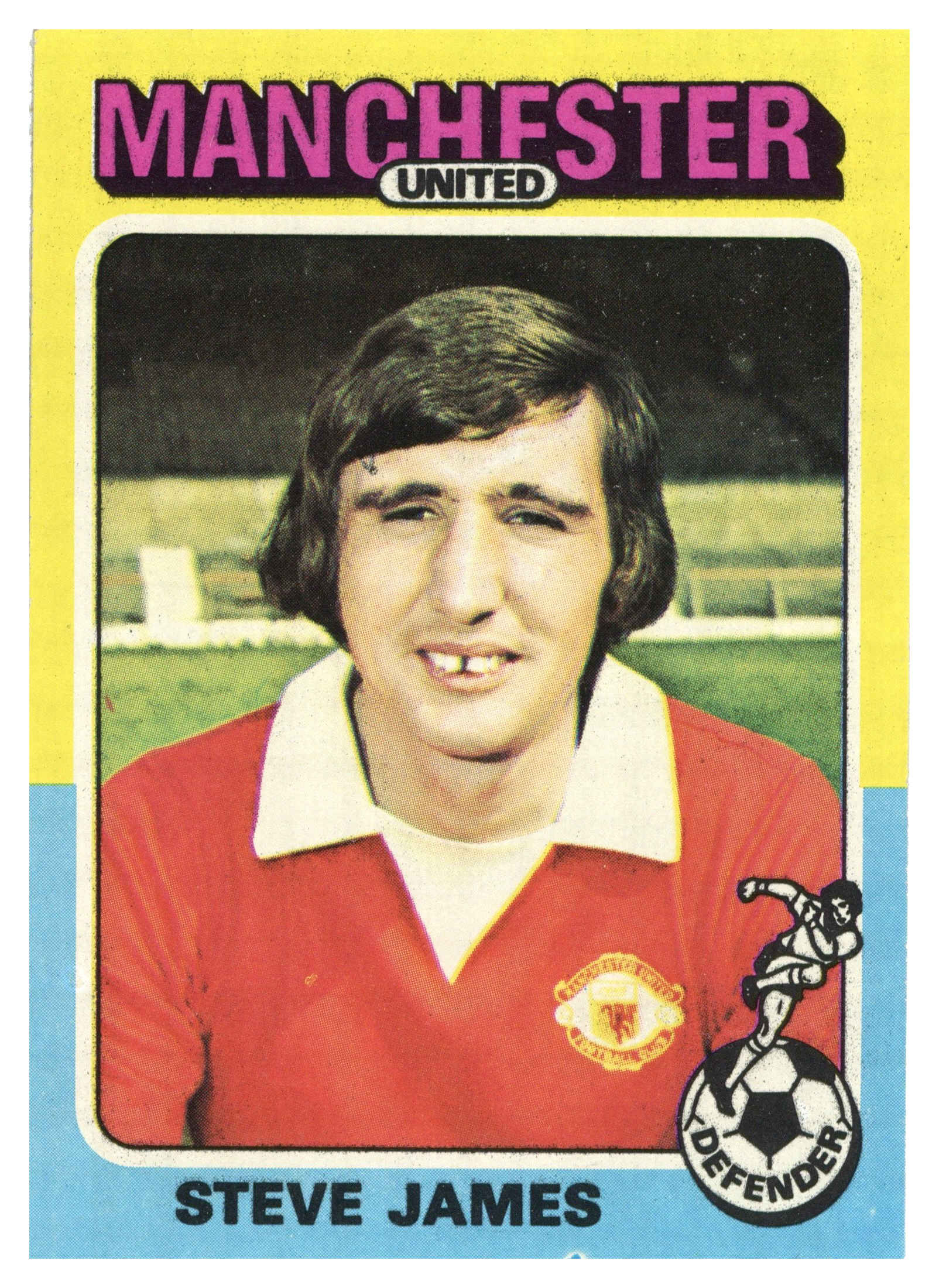 Topps (UK) - 'Footballers 1974-75 S1 (Bazooka/Red)' (1975) - #51 - Steve James (Manchester United) Topps (UK) - 'Footballers 1974-75 S1 (Bazooka/Red)' (1975) - #51 - Steve James (Manchester United)