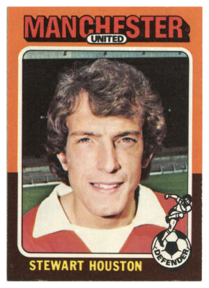 Topps (UK) - 'Footballers 1974-75 S1 (Bazooka/Red)' (1975) - #8 - Stewart Houston (Manchester United)